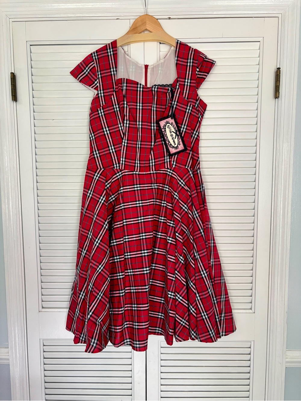 Red Plaid Fit-and-Flare Casual Dress